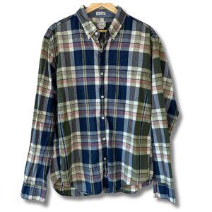 J. Crew Mens Large Button Down Shirt Madras Fabric Heritage Plaid Blue Green Red